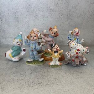 Vintage Lefton Clown Figurine Lot Circus Clowns Porcelain Collectible Kitsch